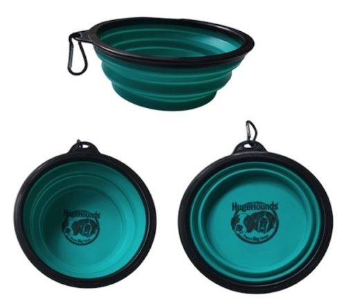 Travel Big Dog Bowl with Carabiner TEAL - HugeHounds